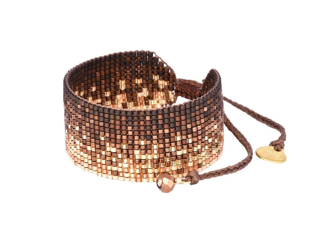 Brown and Gold Sunset Beaded Bracelet