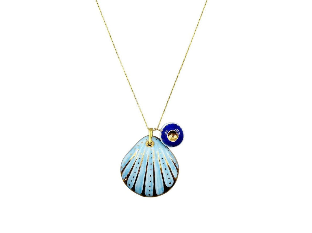 Handpainted Italian Porcelain Aqua and Gold Shell Charm