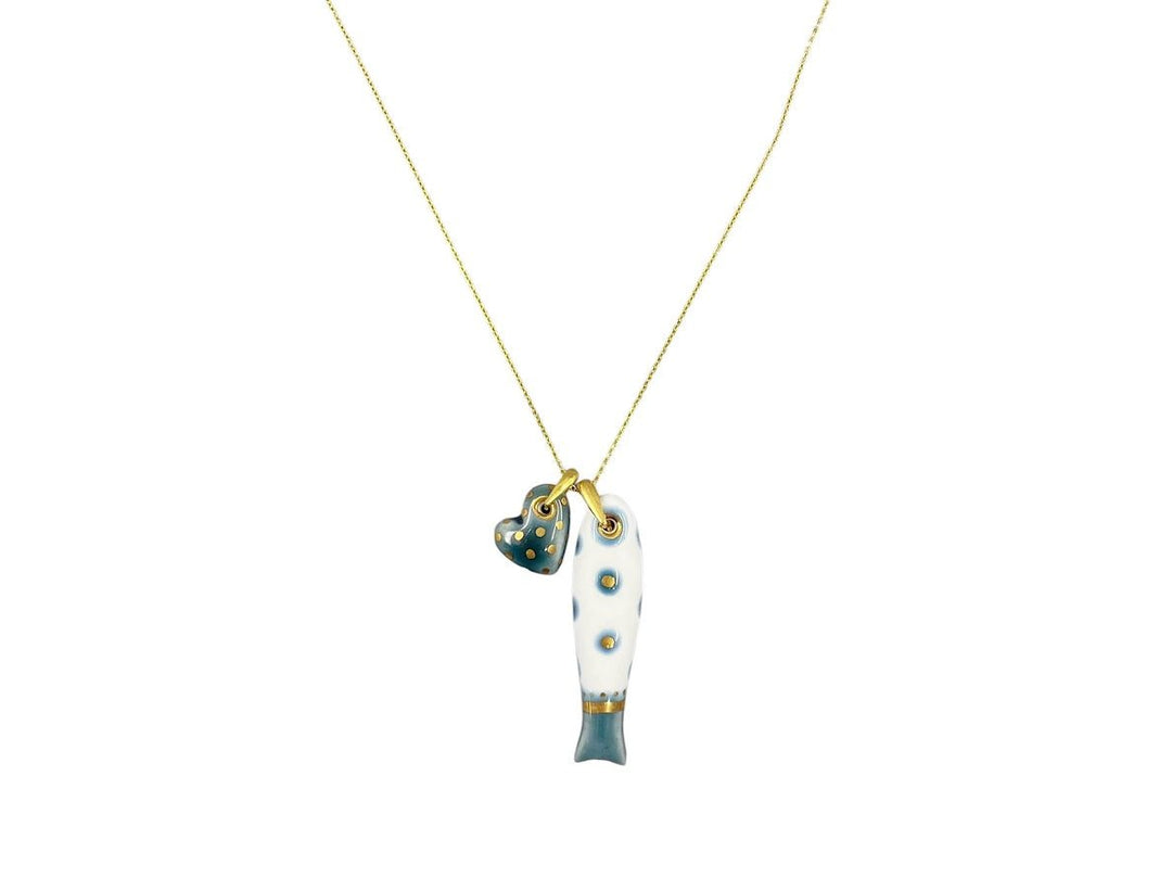 Handpainted Italian Porcelain Green and Gold Spotted Big Fish Charm