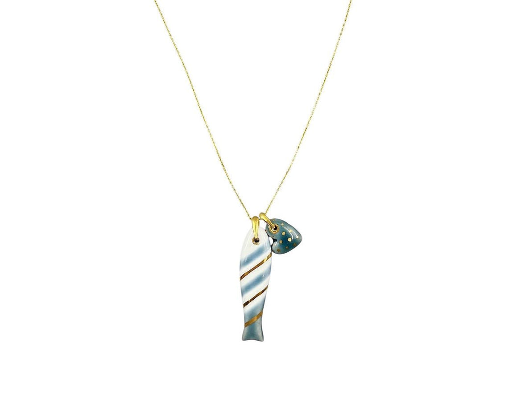 Handpainted Italian Porcelain Green and Gold Striped Big Fish Charm