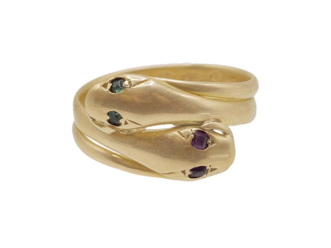 18k Victorian Snake Ring with Ruby and Emerald Eyes