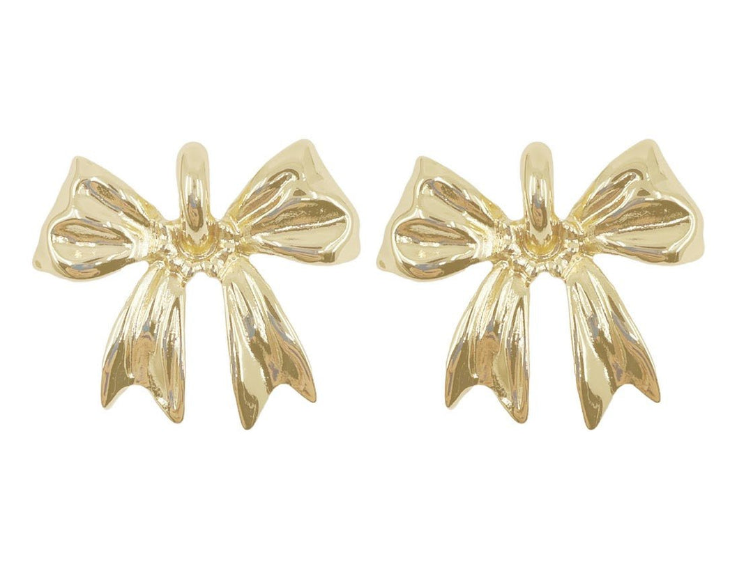 Large Yellow Gold Bow Stud Earrings.