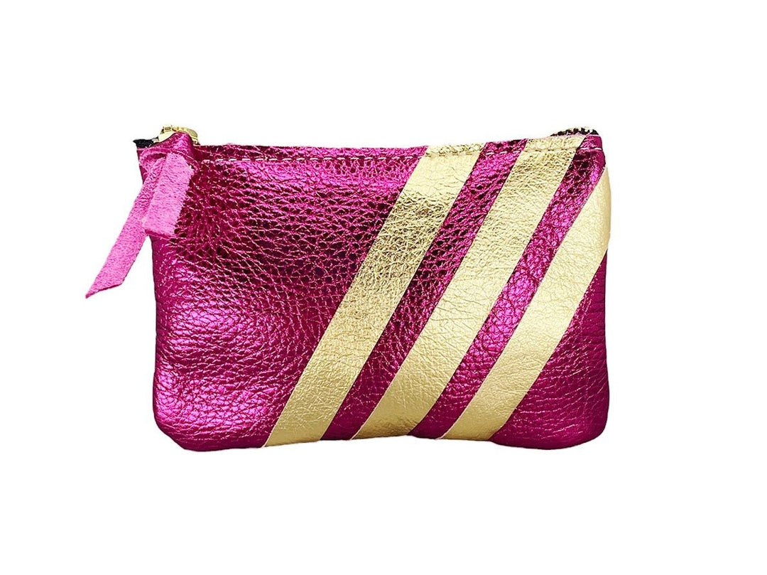 Fuschia Metallic Wallet with Gold Stripes