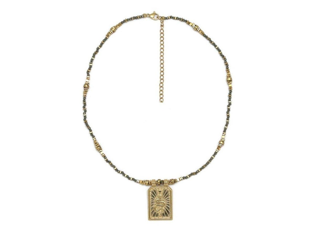 Pyrite Necklace with Snake Charm