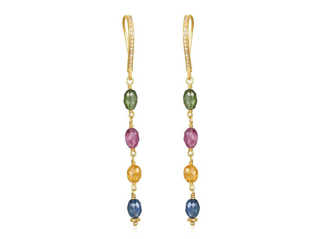Gold Drop Earrings with Multicolor Sapphires and Diamonds