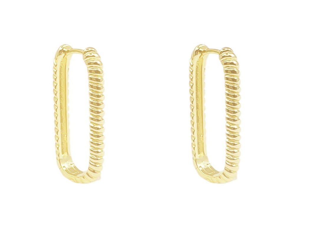 Gold Ridged Rectangular Hoops