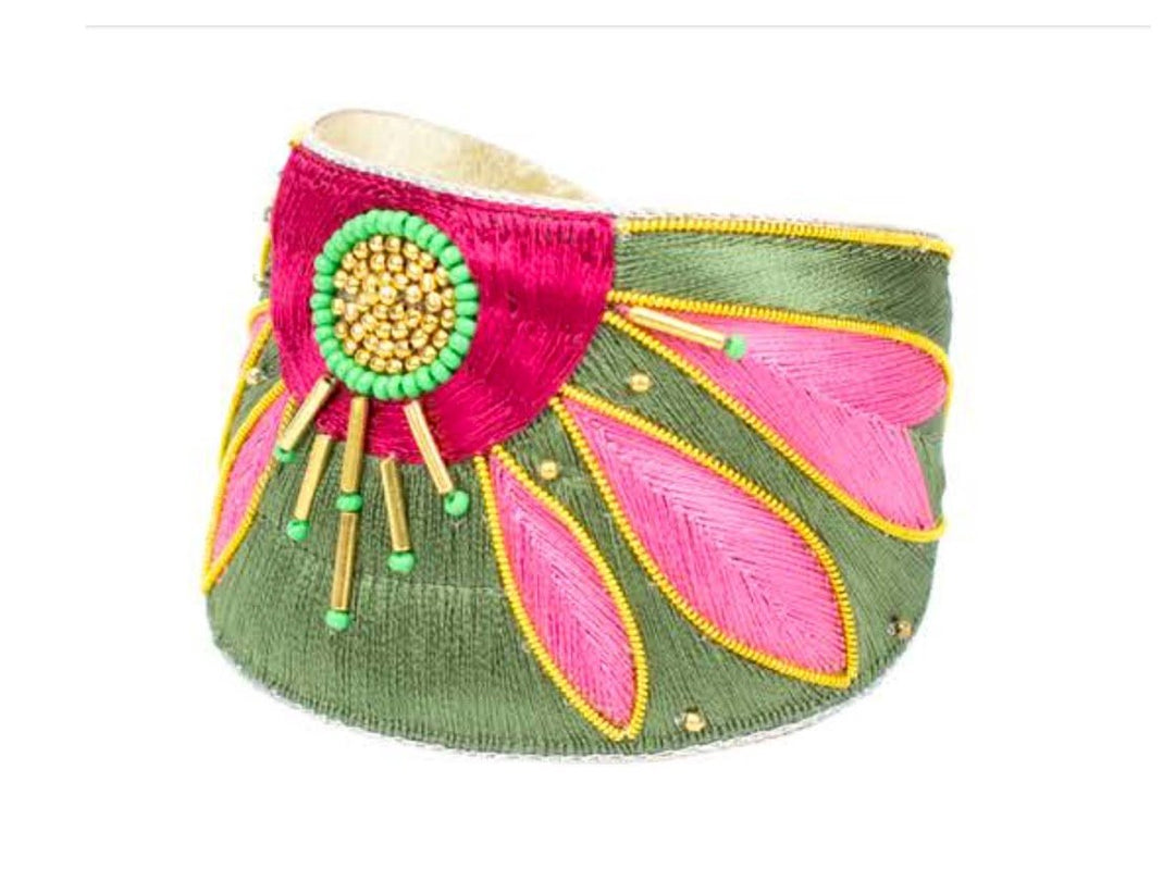 Green and Pink Sun Embroidered Cuff
