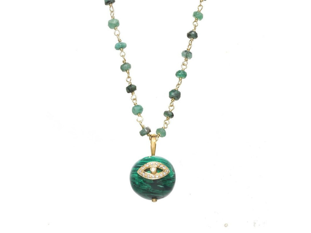 Emerald Necklace with Malachite Evil Eye