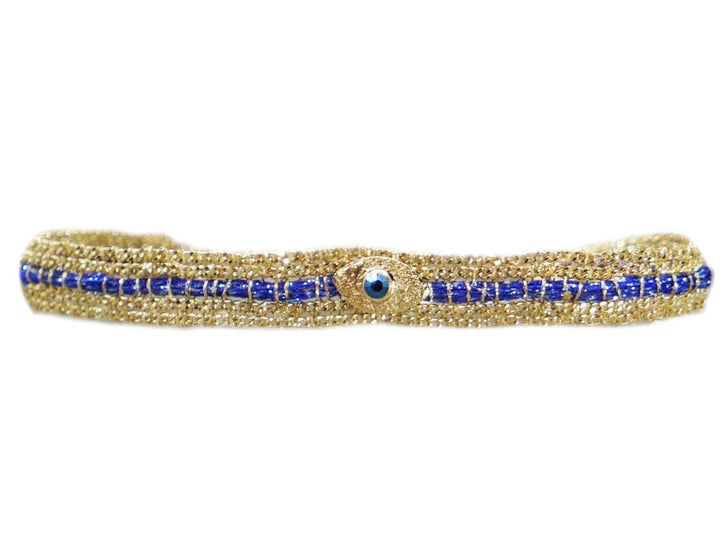 Blue Striped Chain Bracelet with Evil Eye