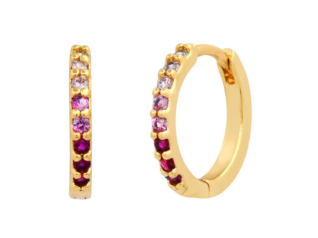 Gold Huggies with Pave Red CZs
