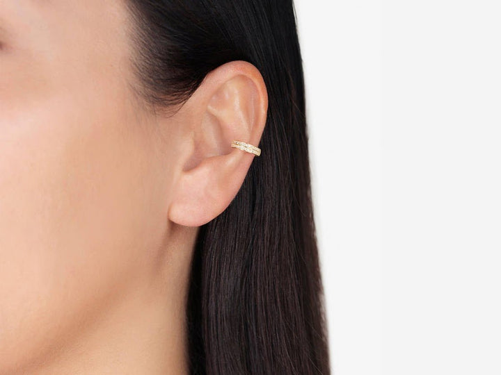 Gold Ear Cuff with Double Rows of CZs