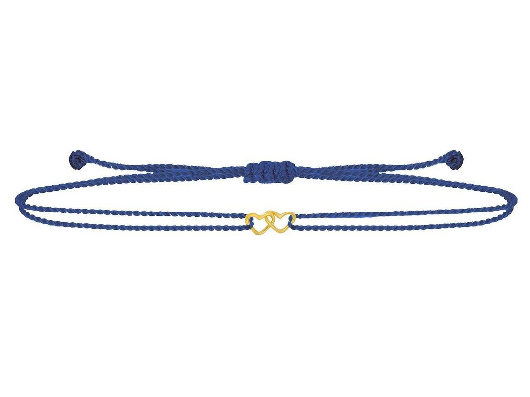 14k and Navy Cord Bracelet with Tiny Linked Hearts