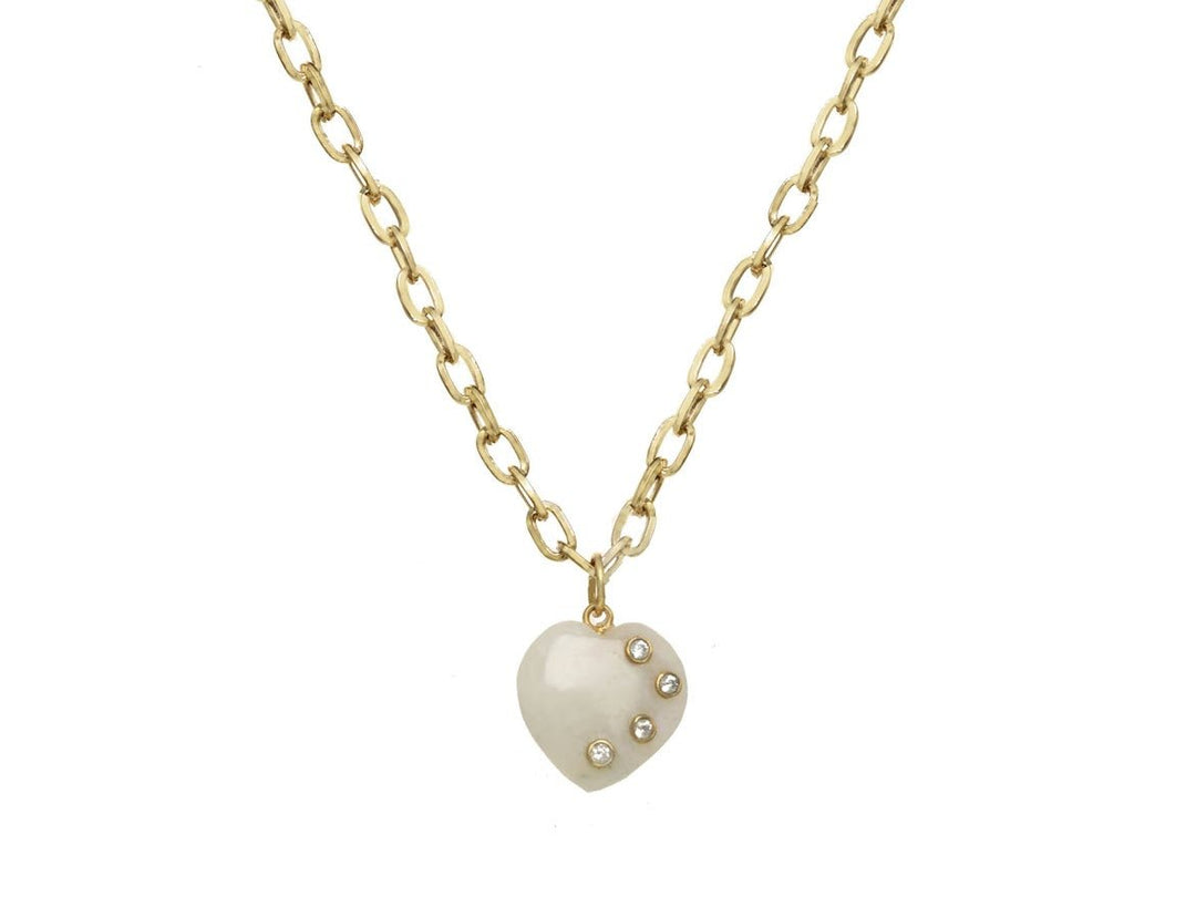 Moonstone and CZ Heart Charm Necklace
