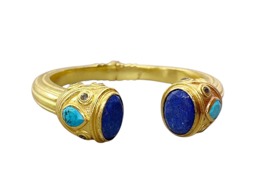 Gold Ridged Cuff with Lapis and Turquoise