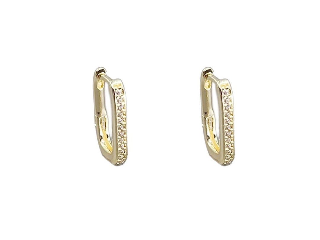 Gold Rectangular Clicker Earrings with CZs