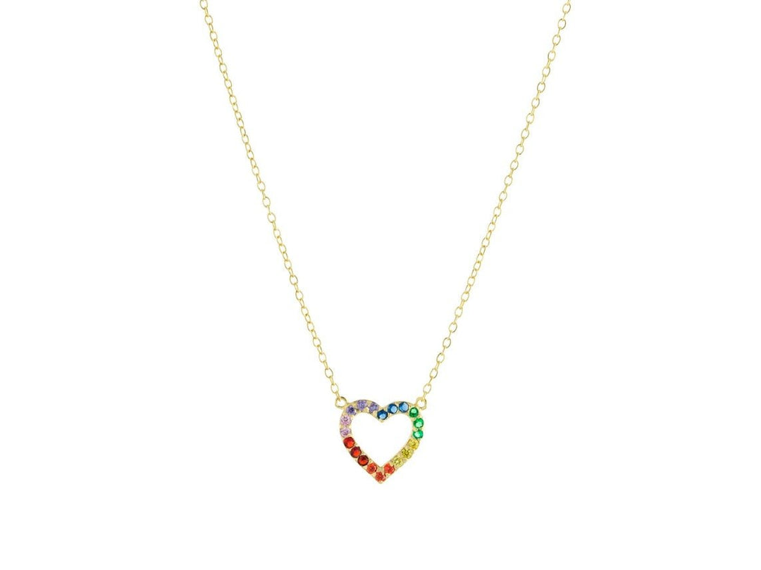 Gold Rainbow CZ Heart Necklace