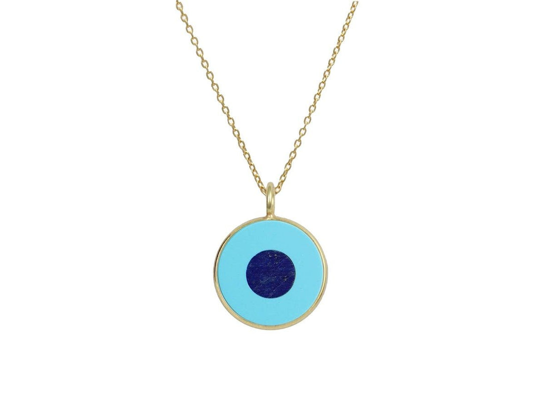 Turquoise and Lapis Abstract Evil Eye Charm Necklace