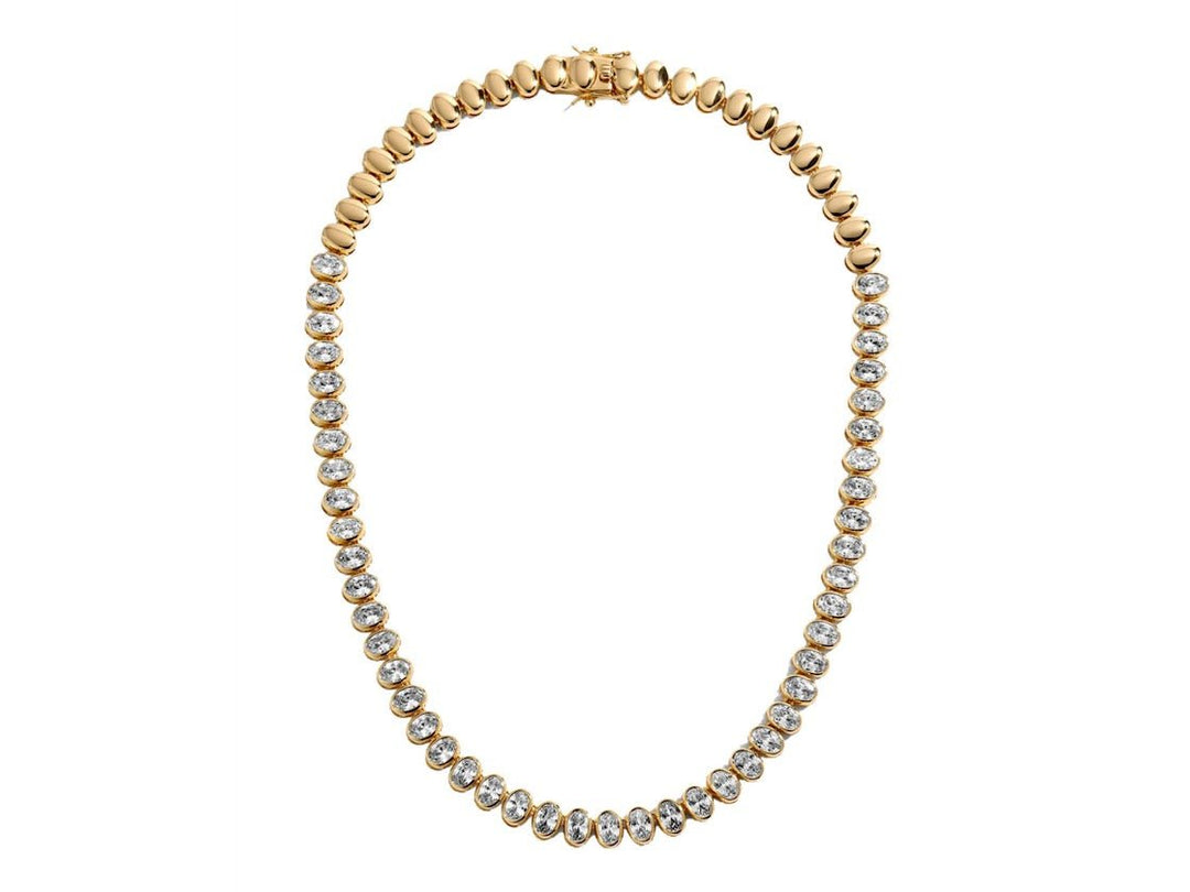 Gold Oval CZ Tennis Necklace