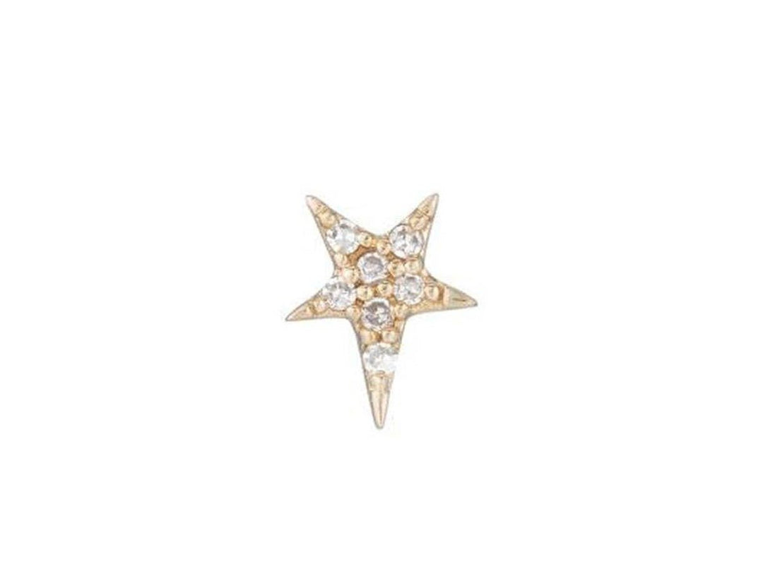 14k Single Star Stud Earrings with Diamonds