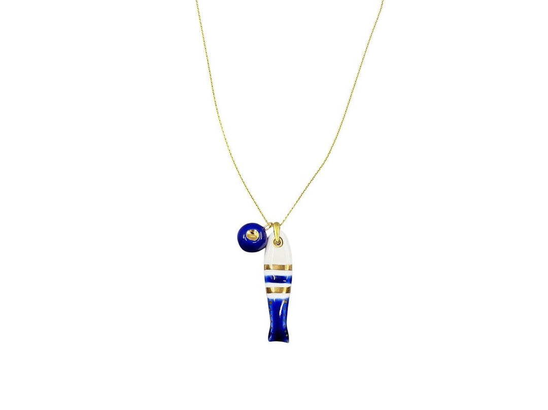 Handpainted Italian Porcelain Navy and Gold Striped Big Fish Charm