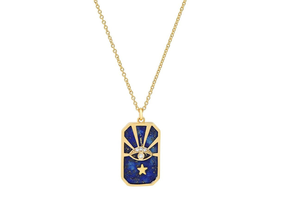 Lapis and CZ Evil Eye Pendant Necklace
