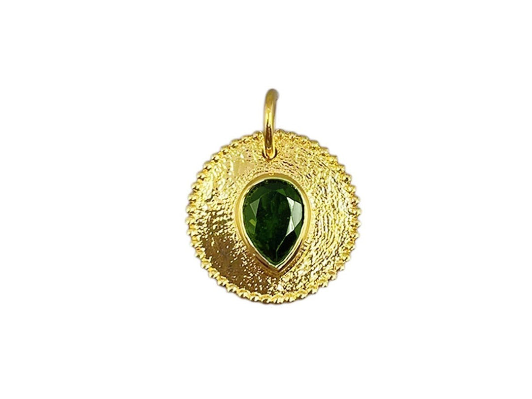 Gold and Pear-Shaped Green Tourmaline Charm
