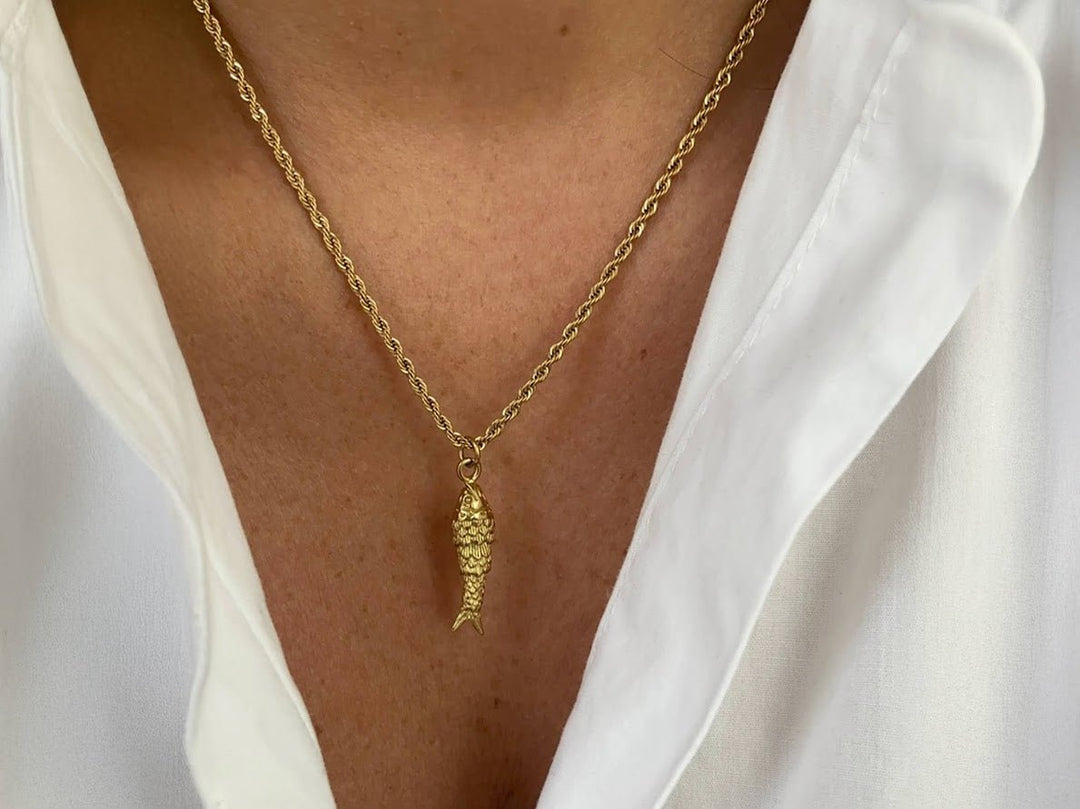 Gold Fish Charm Necklace