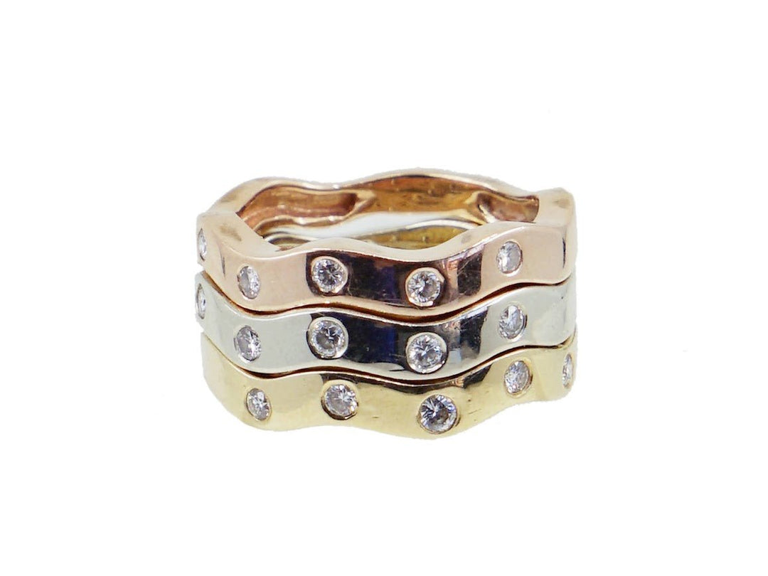 S/3 14k Tri-Gold Wavy Nesting Rings with Diamonds