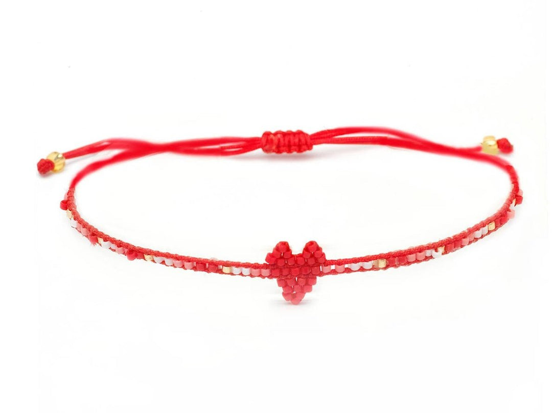 Red and Pink Beaded Bracelet with Heart