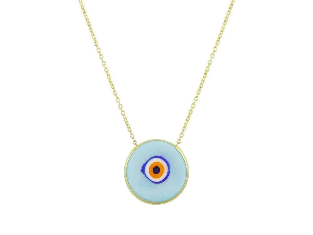 Handpainted Evil Eye Necklace in Baby Blue