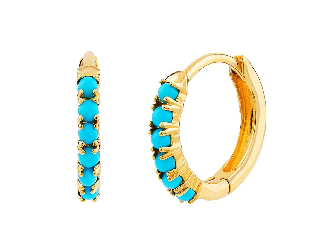 14k Turquoise Huggie Hoop Earrings
