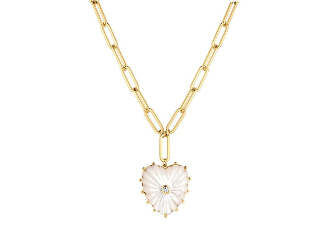 Mother of Pearl Heart Necklace with CZ