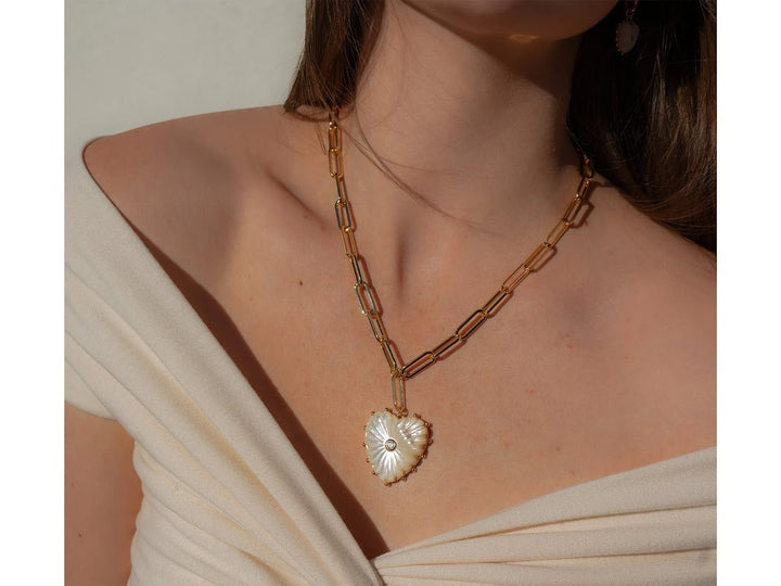 Mother of Pearl Heart Necklace with CZ