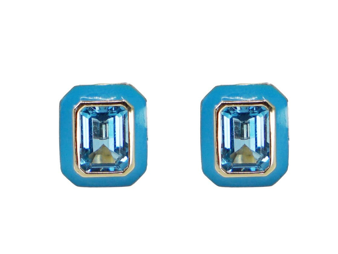 18k Blue Topaz Earrings with Turquoise Enamel