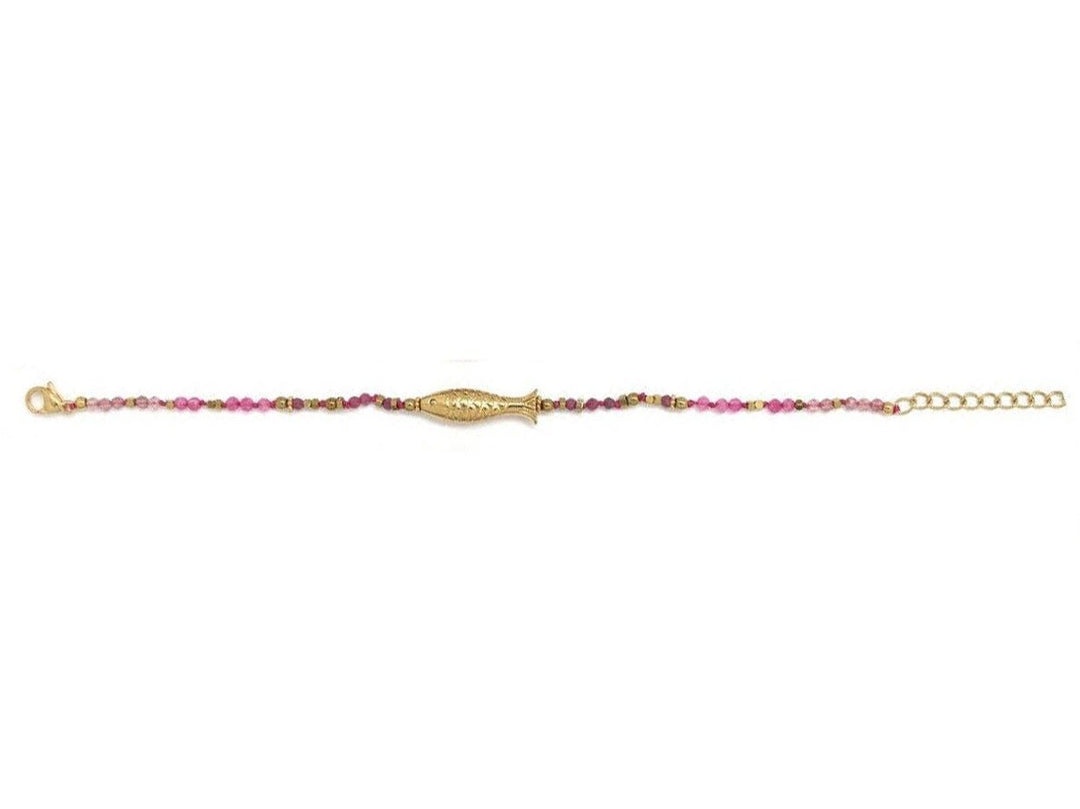Pink Bead Bracelet with Fish Charm