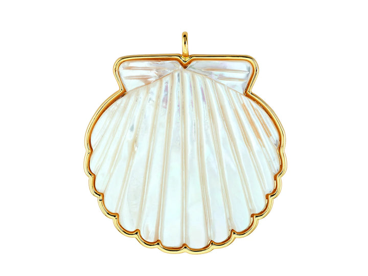 Large Gold and White MOP Scallop Shell Pendant