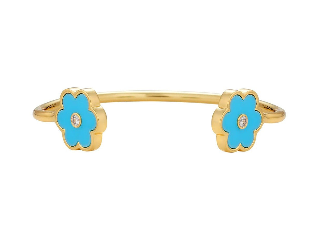 Gold Petite Cuff with Turquoise Flowers