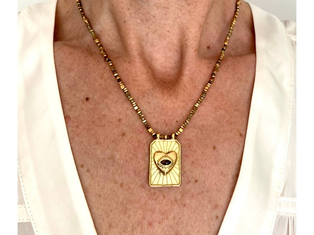 Gold Heart and Evil Eye Charm Necklace