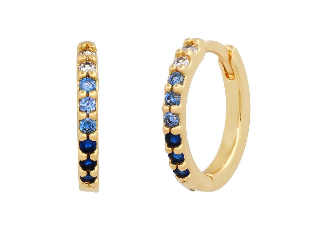 Gold Huggies with Pave Ombre Blue CZs