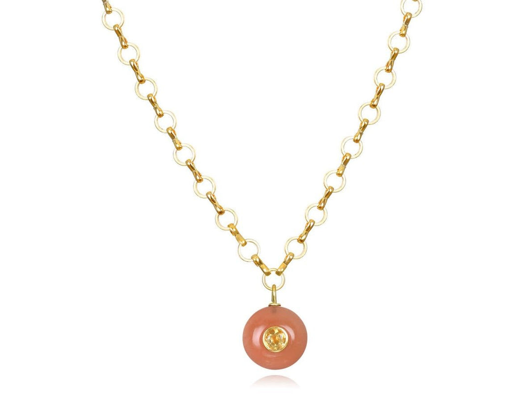 Peach Moonstone and Citrine Charm Necklace