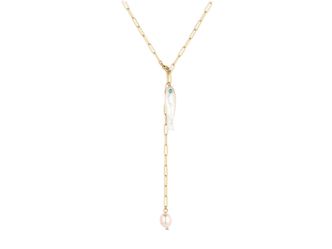 Lariat Chain with Pearl and MOP Fish Charm