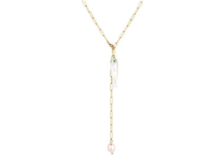 Lariat Chain with Pearl and MOP Fish Charm