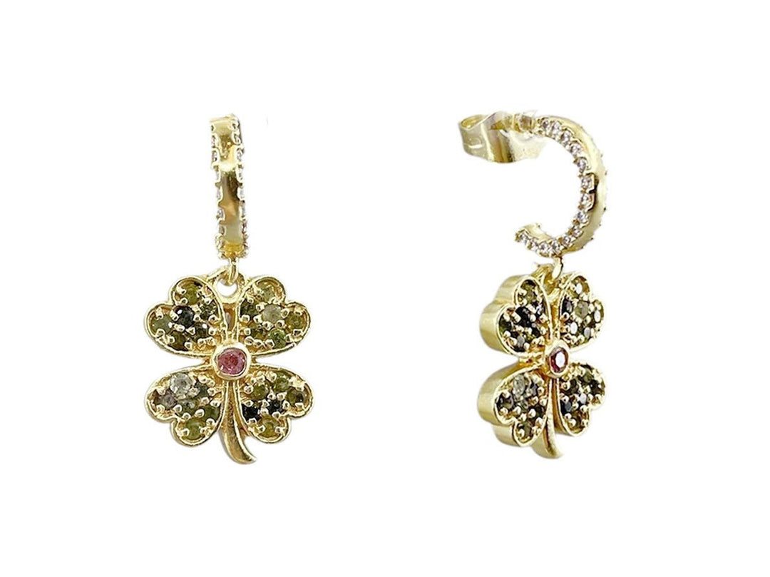 Green and Pink Tourmaline Clover Drop Earrings