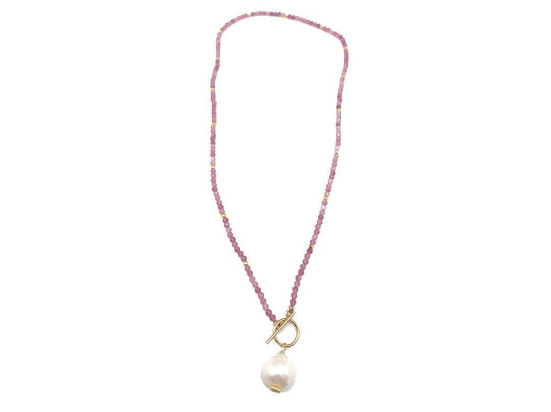 Pink Tourmaline Necklace with Toggle Clasp