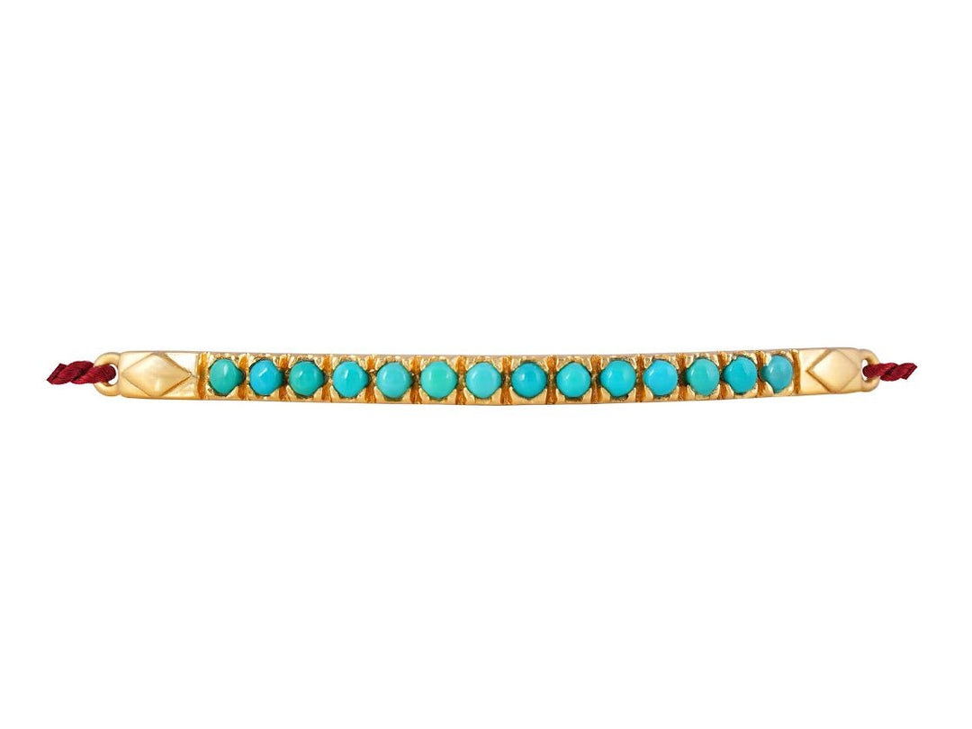 Red Woven Bracelet with Turquoise Studded Bar