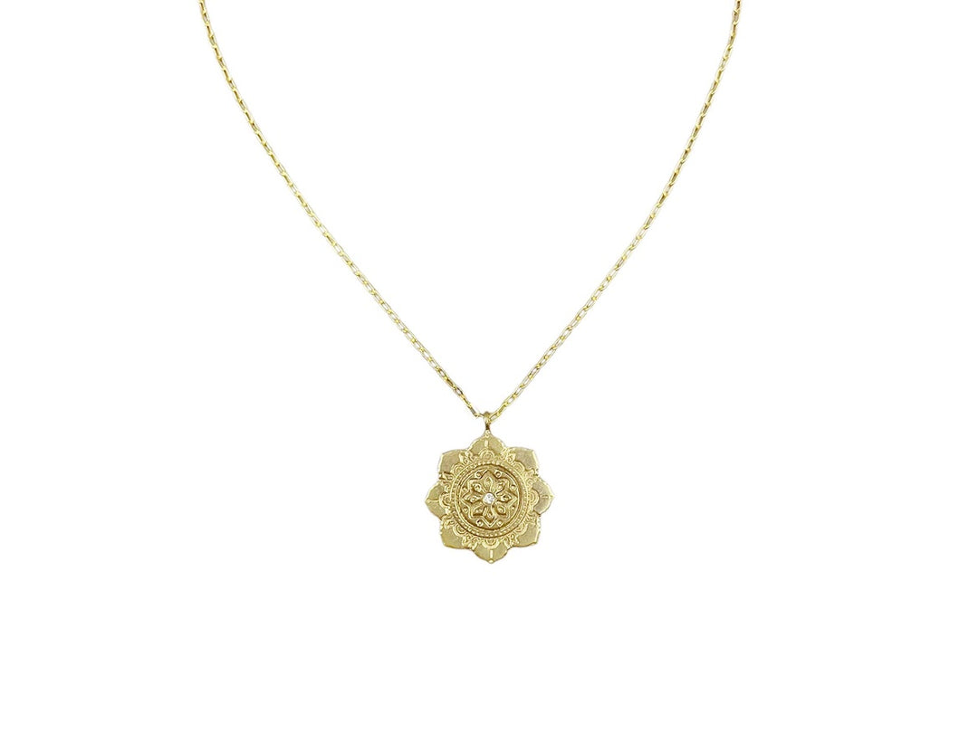 Large Yellow Bronze Chakra Necklace with Diamond