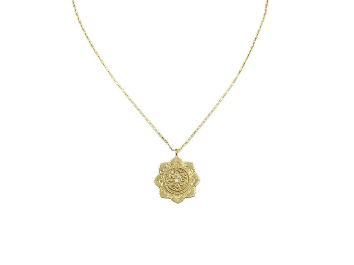 Large Yellow Bronze Chakra Necklace with Diamond