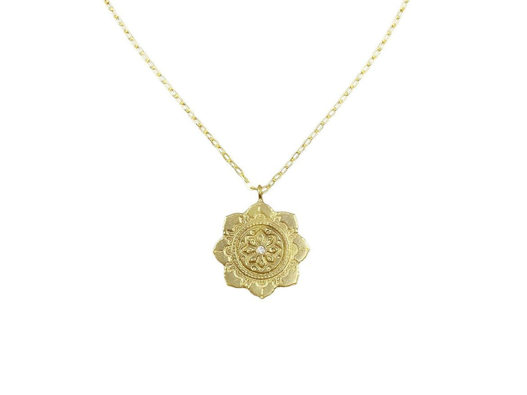 Large Yellow Bronze Chakra Necklace with Diamond