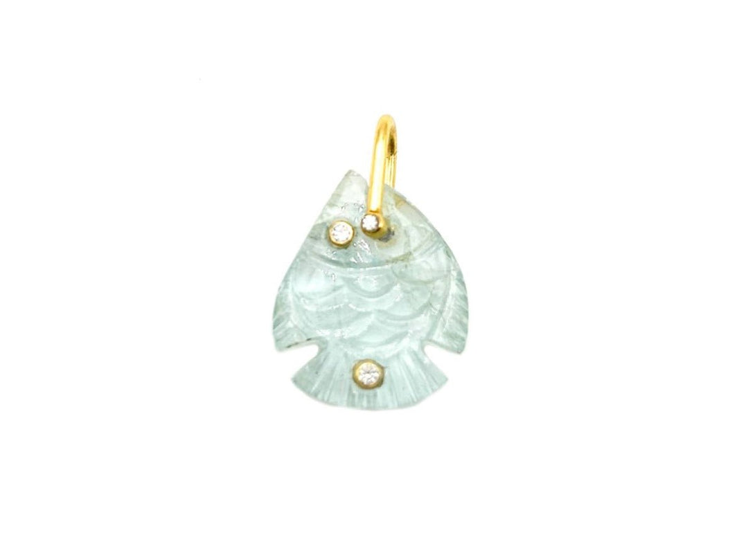 Aquamarine Fish Charm with Diamond Eye Necklace