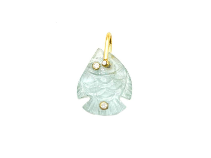 Aquamarine Fish Charm with Diamond Eye Necklace